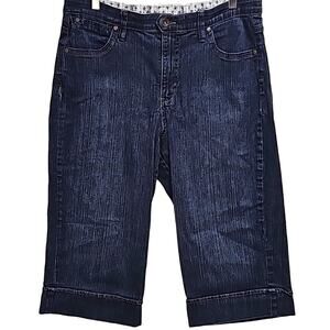 Lee Jeans Womens Dark Wash Comfort Waist Zip Button 5 Pocket Shorts Size 14M